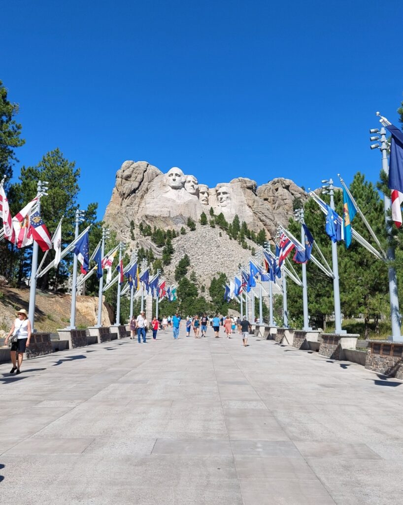 Le celebre Mont Rushmore et les drapeaux de tous les etats
