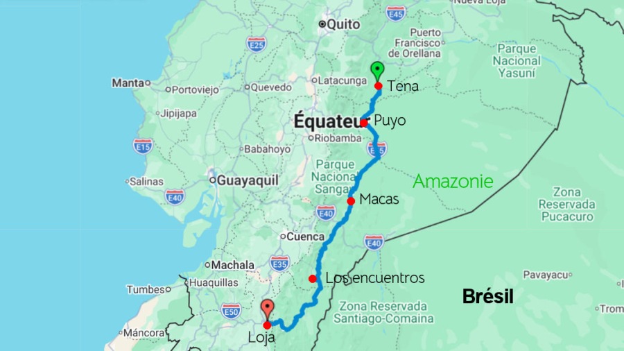 Parcours de Puyo à Loja en Equateur