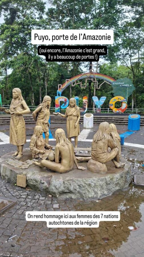 Puyo, Équateur : statue des 7 nations autochtones