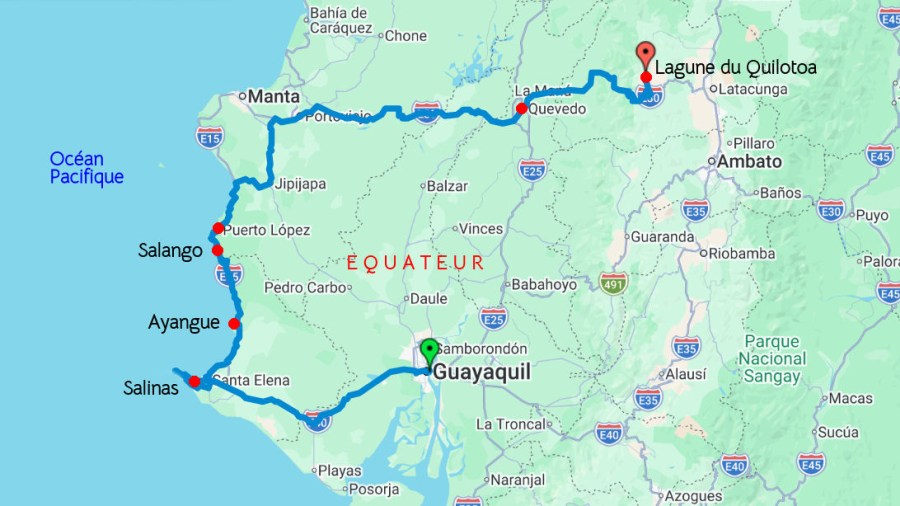 De la côte pacifique à la lagune du Quilotoa, , le parcours décrit dans cet article