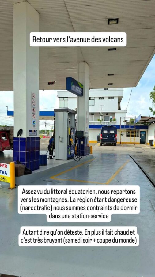 Quevedo, Équateur : nuit en station-service