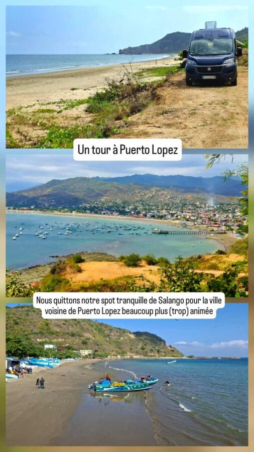Puerto Lopez, Équateur : la plage et les bateaux de pêche