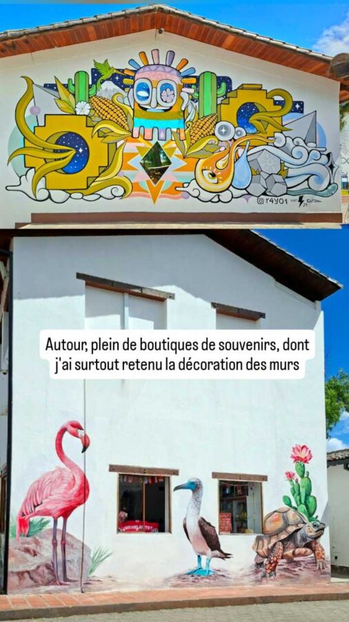 La Mitad del Mundo, Équateur : fresques sur les murs des boutiques