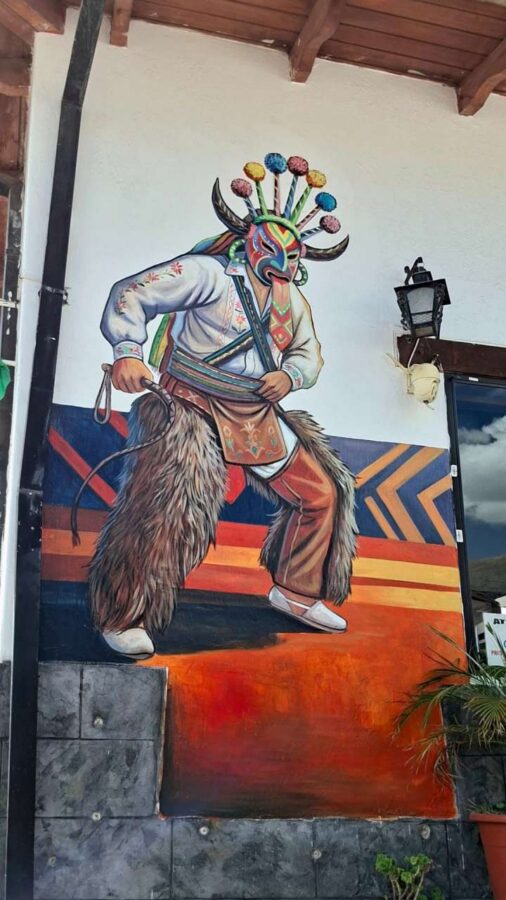 La Mitad del Mundo, Équateur : fresque sur le mur d'un restaurant