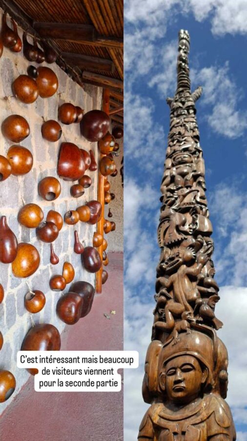 Museo Intiñan, Quito, Équateur : calebasses et totem ethnique