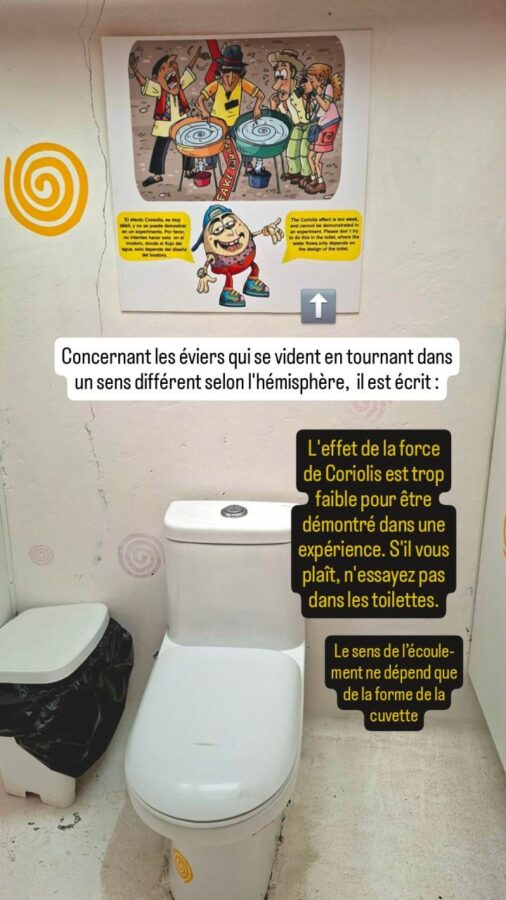 Museo Solar de Cayambe, Équateur : ne pas chercher l'effet Coriolis dans la cuvette des toilettes