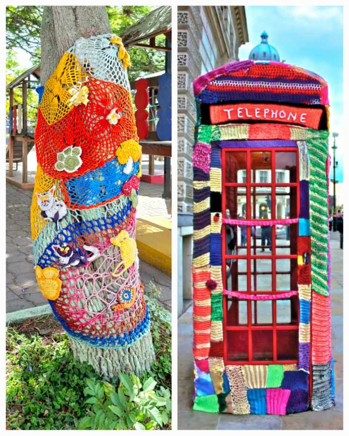Tricot graffiti ou yarn bombing, Équateur et Londres