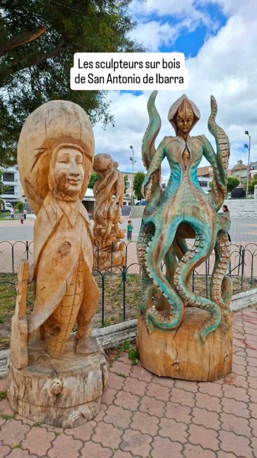 San Antonio de Ibarra, Équateur : sculptures sur bois 