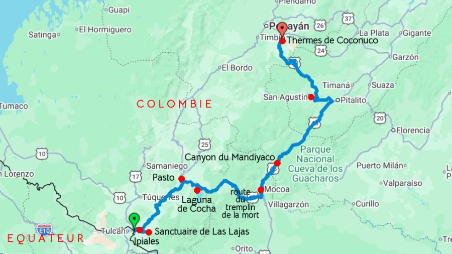 Le premier parcours de notre découverte de la Colombie, d'Ipiales à Coconuco