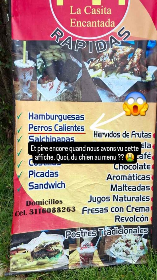 La laguna Cocha, Pasto, Colombie : perros calientes chiens chauds au menu