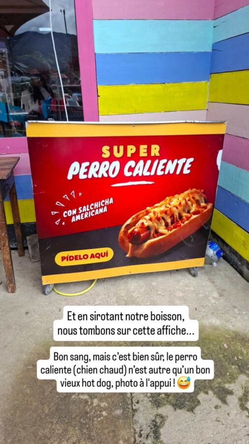 La laguna Cocha, Pasto, Colombie : perro caliente = hot dog = chien chaud