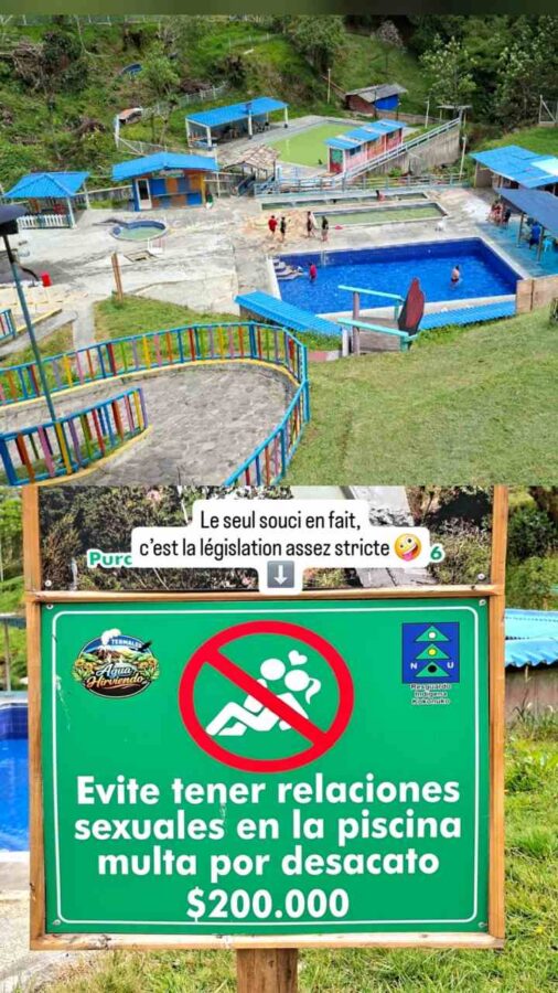 Thermes d'eau bouillante, Coconuco, Colombie : règlement : pas de relations sexuelles dans la piscine