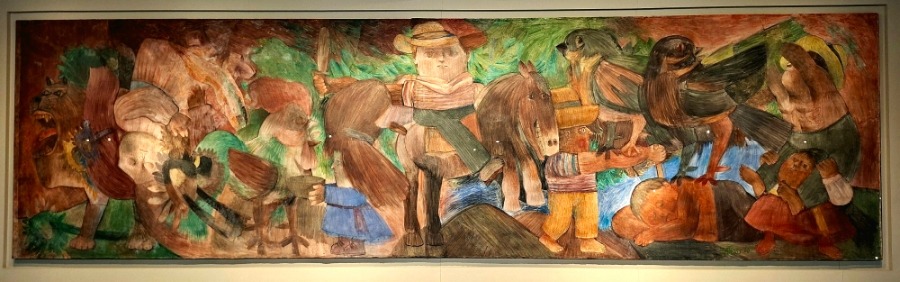 Fresque murale, Fernando Botero, 1960, Scène avec Cavalier