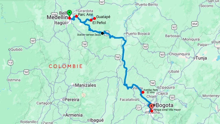 De Medellín à Bogotá : le parcours décrit dans cet article