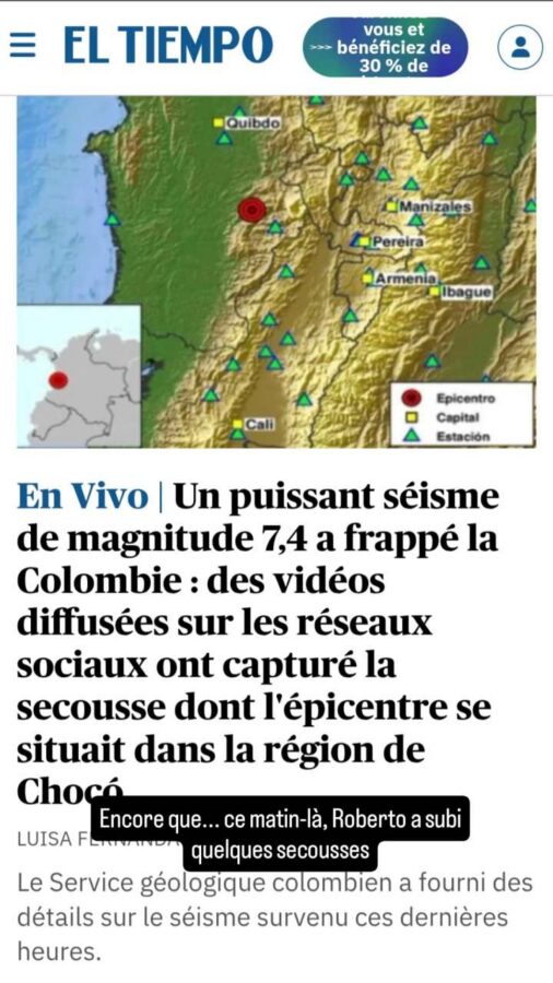 Bogotá, Colombie, séisme
