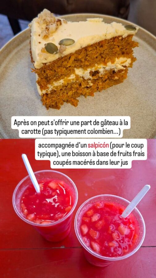 Bogotá, Colombie, restauration rapide, gâteau carotte et salpicon