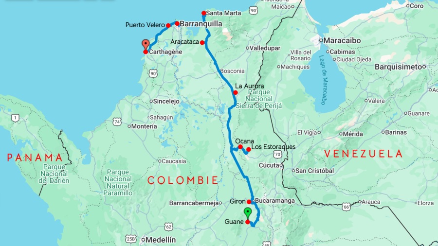 Notre parcours de Guane à Carthagène des Indes