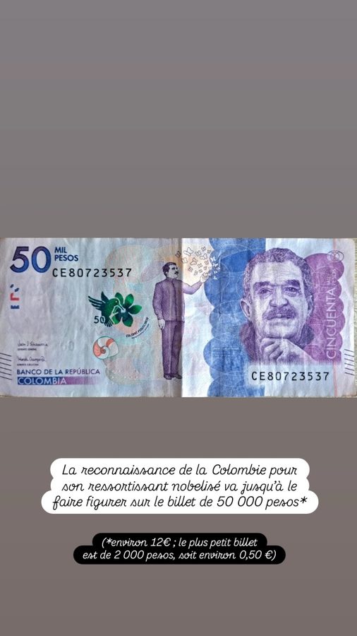 Carthagène, de tout un peu : Gabriel Garcia Marquez sur le billet de 50 000 pesos