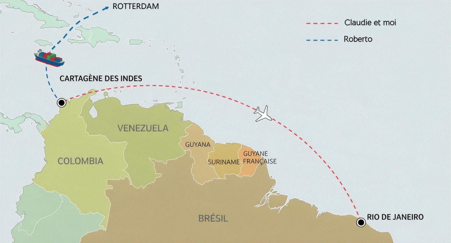 Départ de Carthagène vers le Brésil pour nous et vers les Pays-Bas pour Roberto